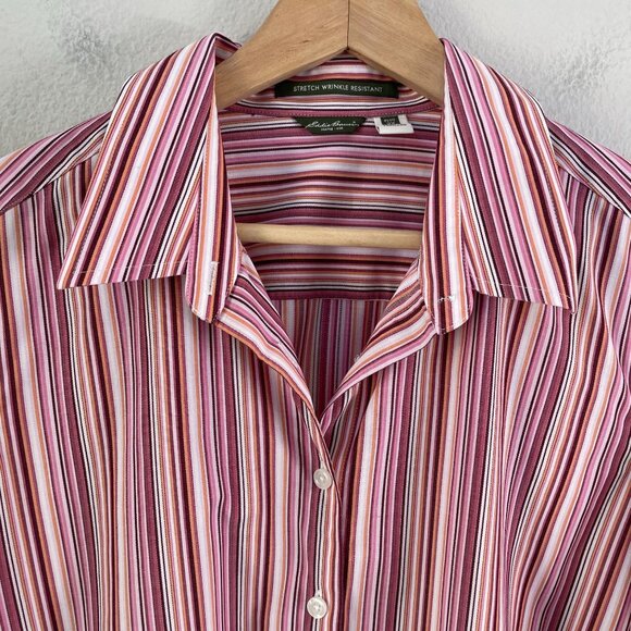 Eddie Bauer Womens Plus 2X Stretch Wrinkle Resistant Striped Button Up Shirt Top - Picture 7 of 8